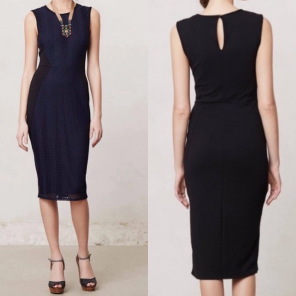 Anthro Navy Lace Black Midi Dress - Picture 2 of 7